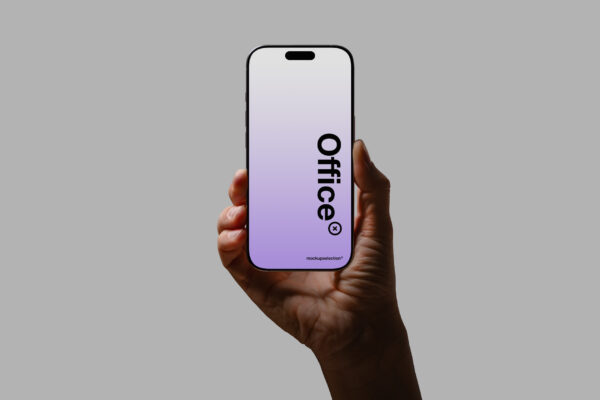 iPhone 16 Pro mockup front view held by a model, emphasizing the phone’s sleek display in a minimalist, high-end setting.